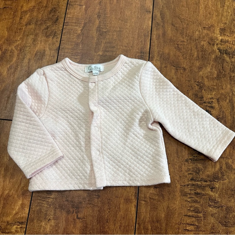 light pink quilted button up jacket 6-9 months